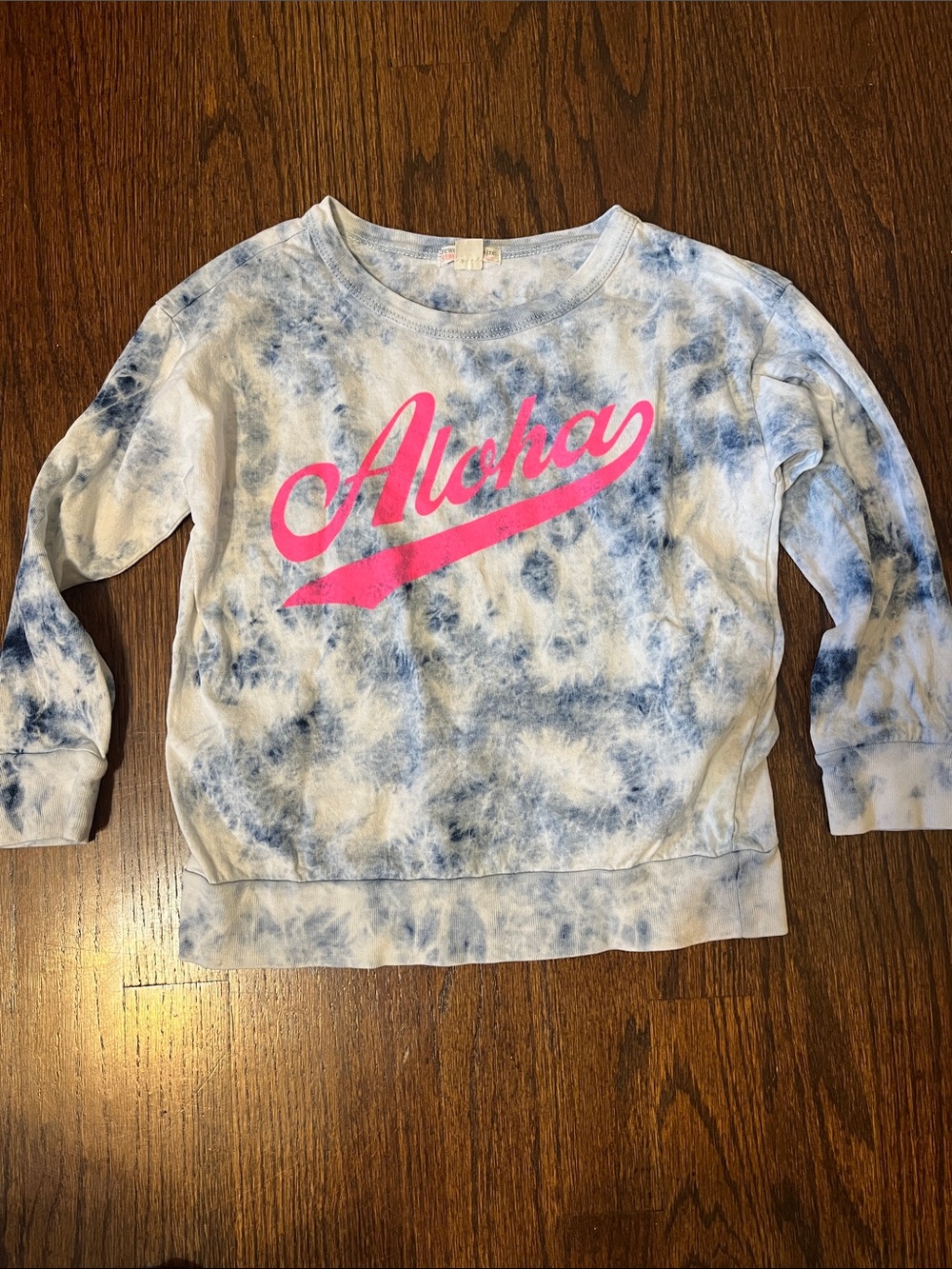 Crewcuts Blue & White Tie-Dye Shirt with Pink Aloha Script